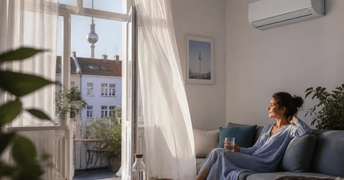 Wohnzimmer mit Klimaanlage in einer Wohnung an einem Sommertag